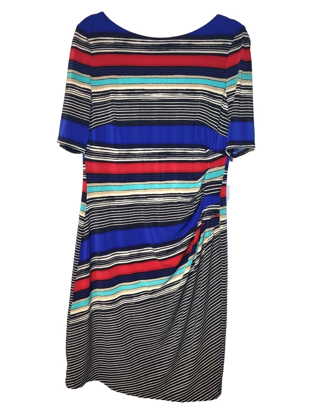 Anne Klein Ruched Dress 16 18 Stretch Jersey Stripe Work Dress